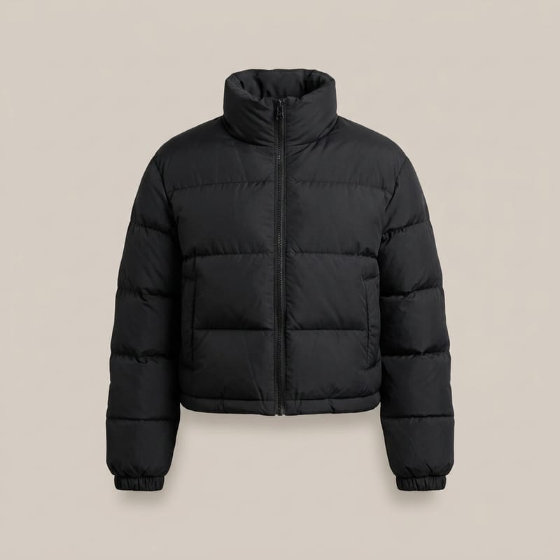 A cropped black puffer jacket
